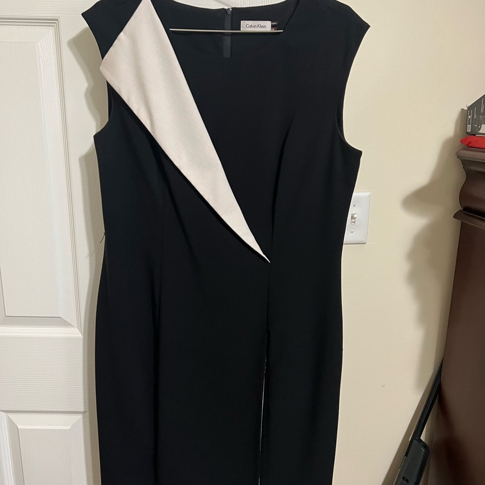 Calvin Klein Black and White Asymmetrical Sheath Dress